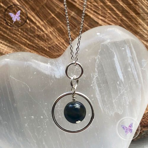 Dumortierite Silver Circle Pendant Necklace